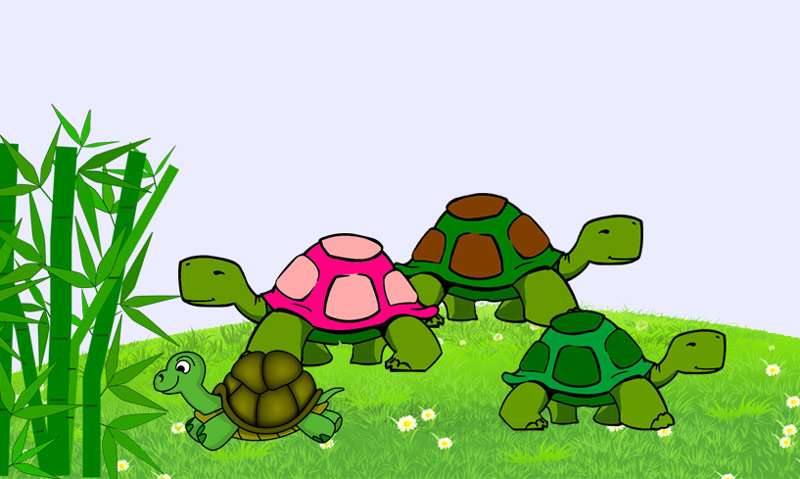 Расползающиеся в разные стороны черепахи, рисунок картинка изображение