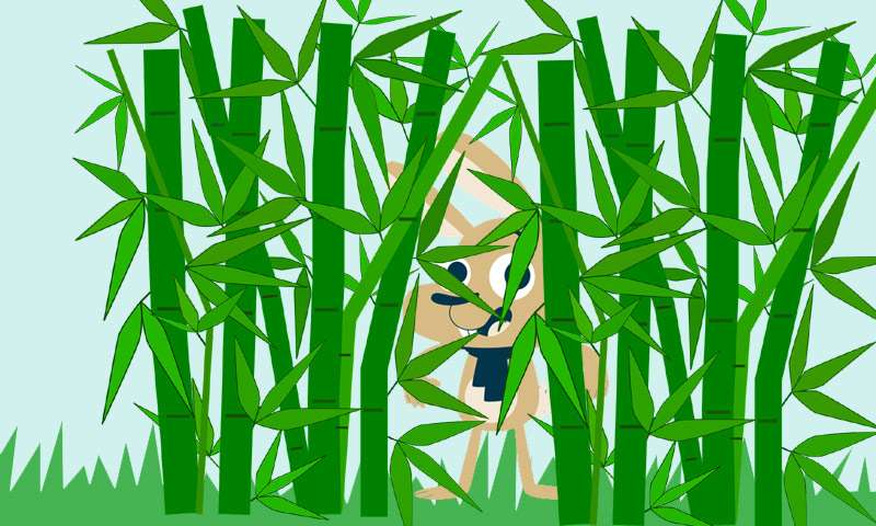 Заяц спрятался в зарослях бамбука, рисунок картинка иллюстрация