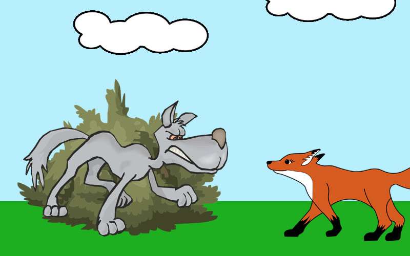 Голодный волк и лиса, картинка рисунок иллюстрация к сказке