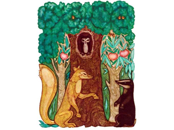 Лисица и барсук, рисунок картинка иллюстрация к сказке