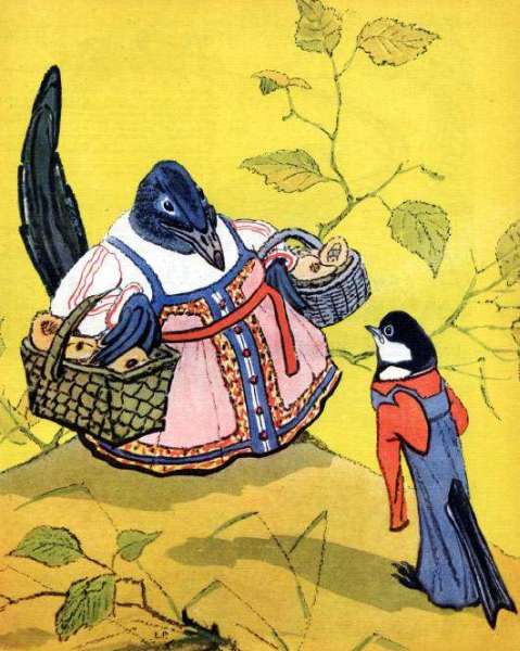 Сорока-белобока и синичка-птичка, рисунок иллюстрация