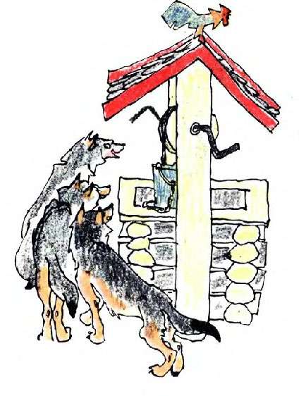 Козленок и волки, рисунок иллюстрация