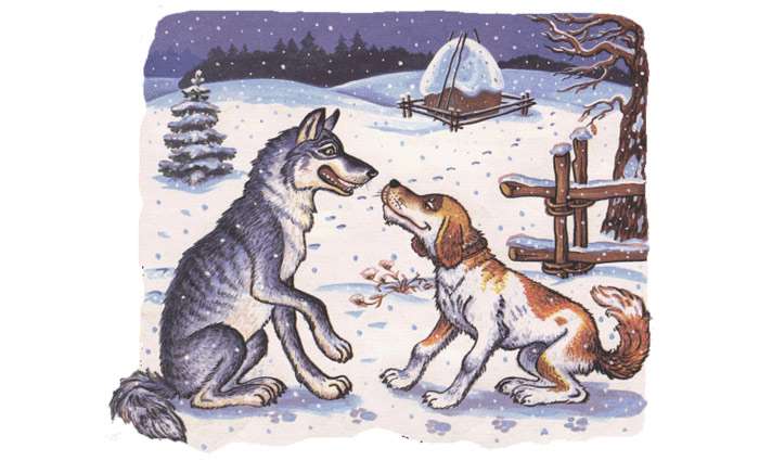 Волк и собака, рисунок картинка клипарт