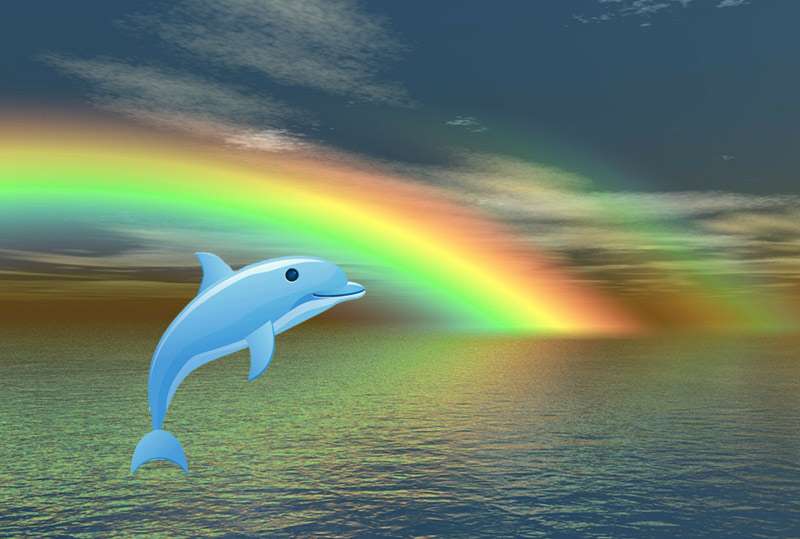 Дельфин и радуга, рисунок картинка легенды о животных