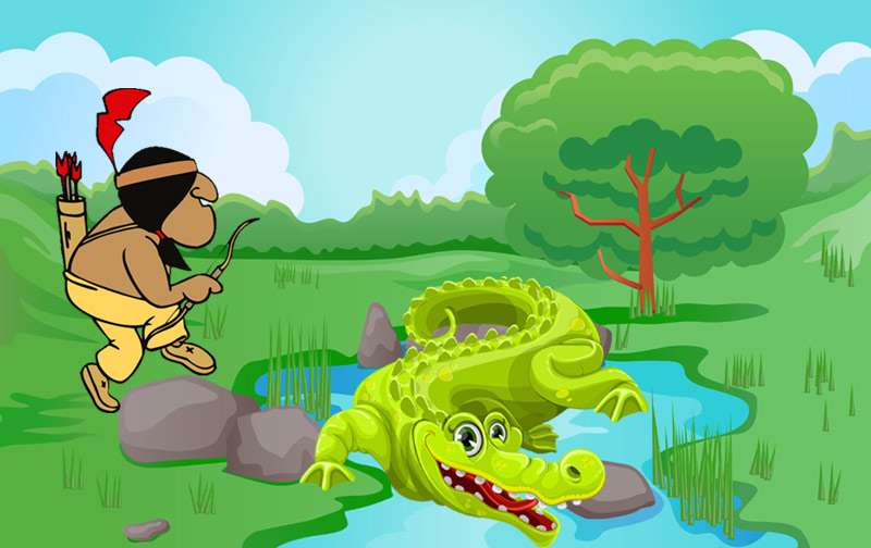 Аллигатор и охотник, рисунок картинка сказки о животных