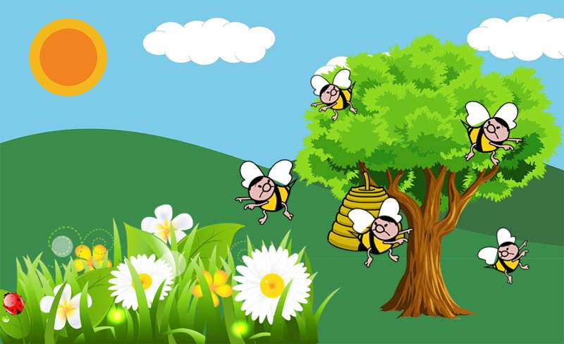 Пчелы охраняют улей, рисунок картинка сказки о животных