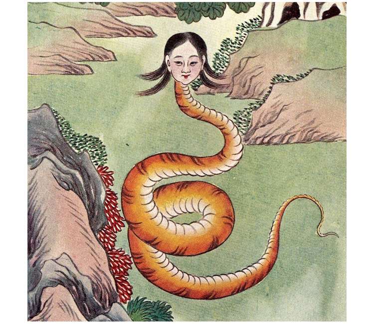 Змея с головой женщины, рисунок картинка сказки народов мира о животных 