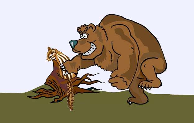 Медведь прижал бурундука, рисунок картинка сказки народов мира о животных 
