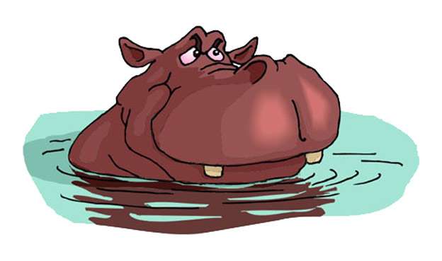 Голова бегемота торчащая из воды, рисунок картинка сказки о животных