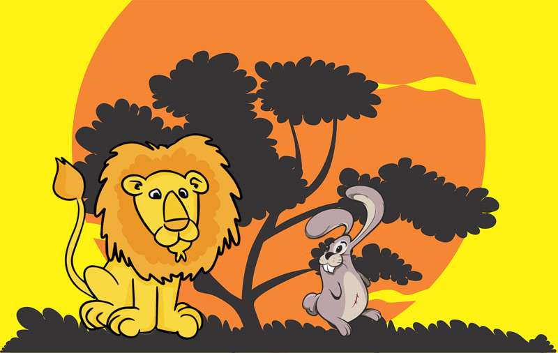 Лев и кролик, иллюстрация картинка рисунок