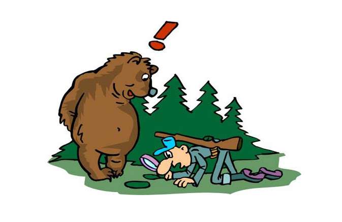 Медведь и охотник, рисунок картинка смешной клипарт
