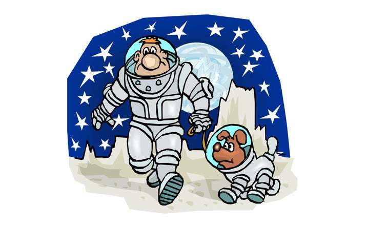 Космонавт и собака в скафандрах, смешная картинка рисунок