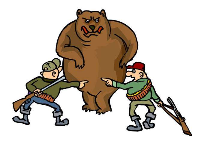 Охотники и медведь, смешная картинка рисунок