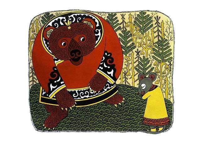Мышка плачет перед медведем, рисунок иллюстрация к сказке