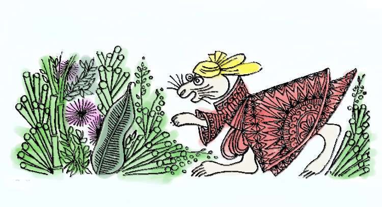 Зайчиха нашла целебное растение, рисунок иллюстрация к сказке