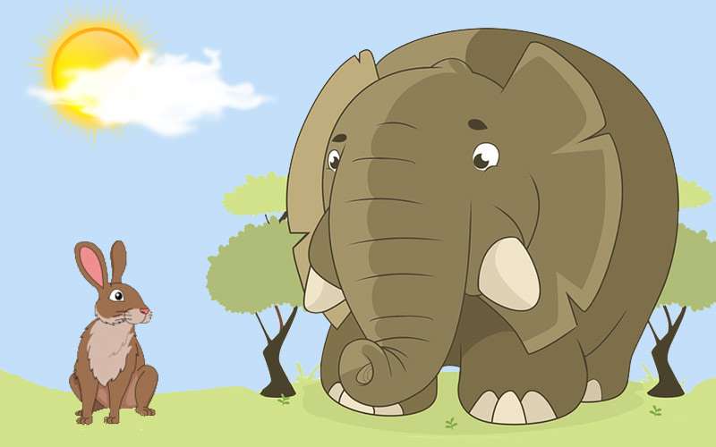 Слон встретил зайца, рисунок иллюстрация к сказке
