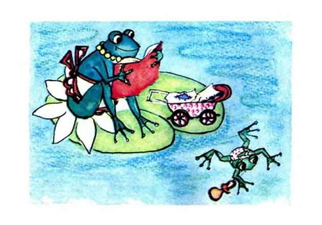 Любопытный лягушонок сбежал от мамы, рисунок иллюстрация к сказки