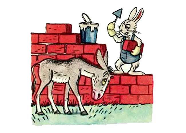 Кролик просит Ослика ему помочь, рисунок иллюстрация к сказке