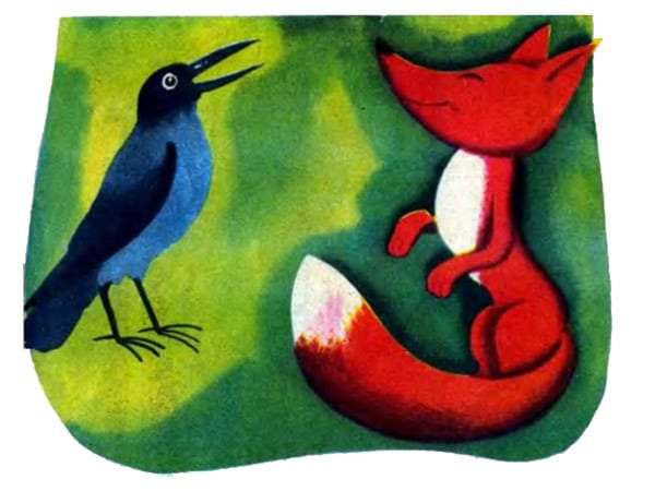Ворона и лиса, рисунок иллюстрация