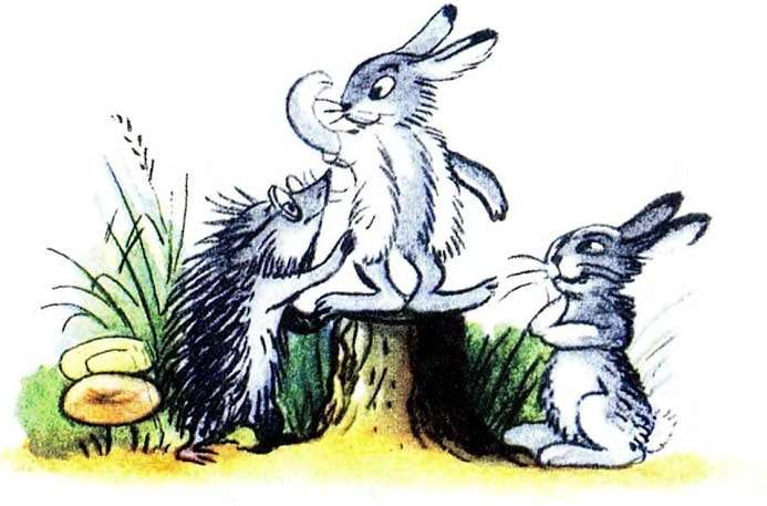 Еж и зайцы, рисунок иллюстрация