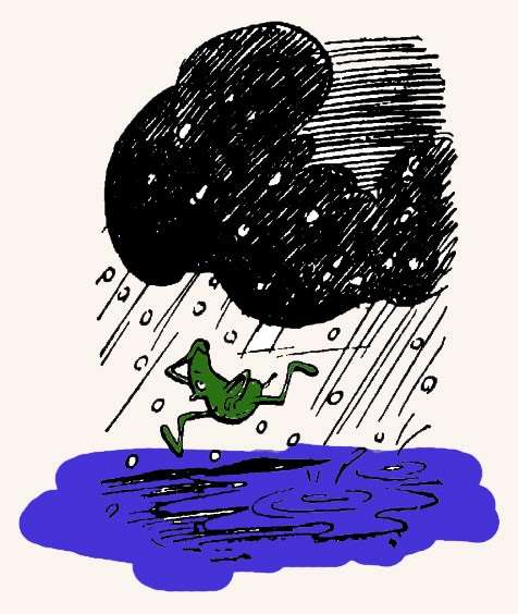Огуречик попал под дождь, рисунок иллюстрация