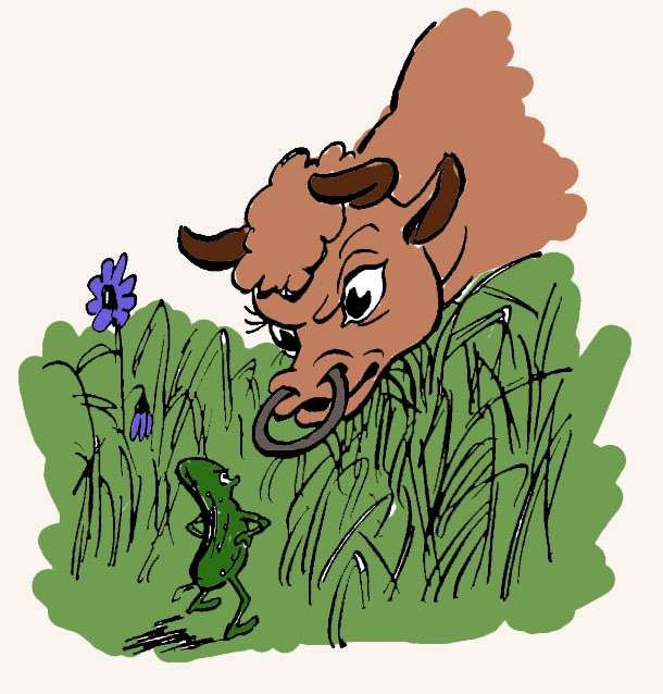 Огуречик встретил быка, рисунок иллюстрация