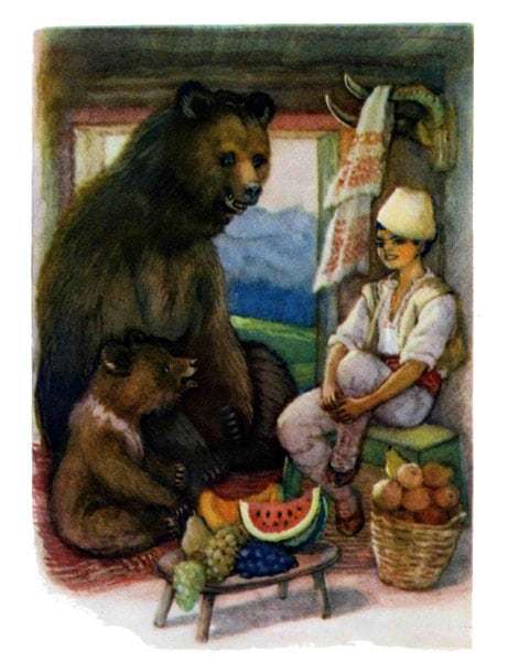 Мальчик живет у медведей, рисунок иллюстрация