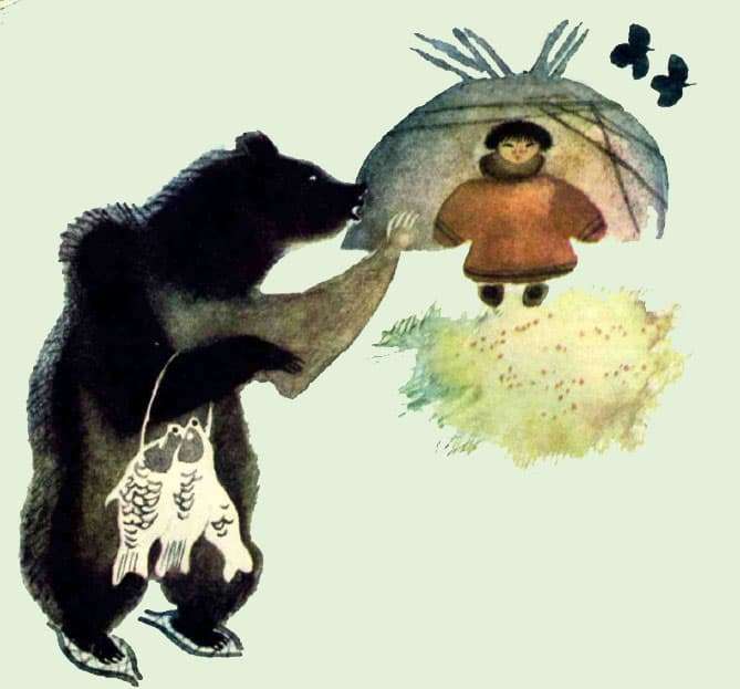 Медведь и девочка, иллюстрация рисунок