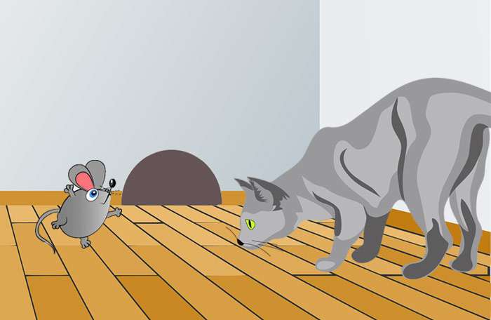 Мышонок и кот, рисунок иллюстрация