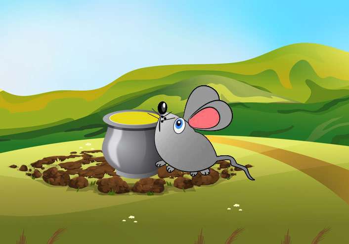 Мышонок около горшка с маслом, рисунок иллюстрация