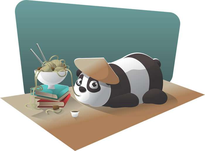 Панда ест лапшу, рисунок картинка