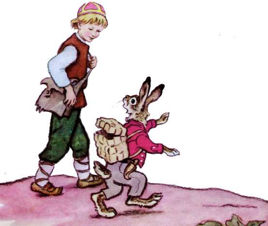 Заяц и белка разговаривают с Калле, рисунок иллюстрация