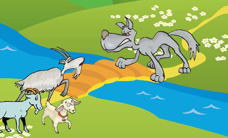 Три козла и злой волк, рисунок иллюстрация