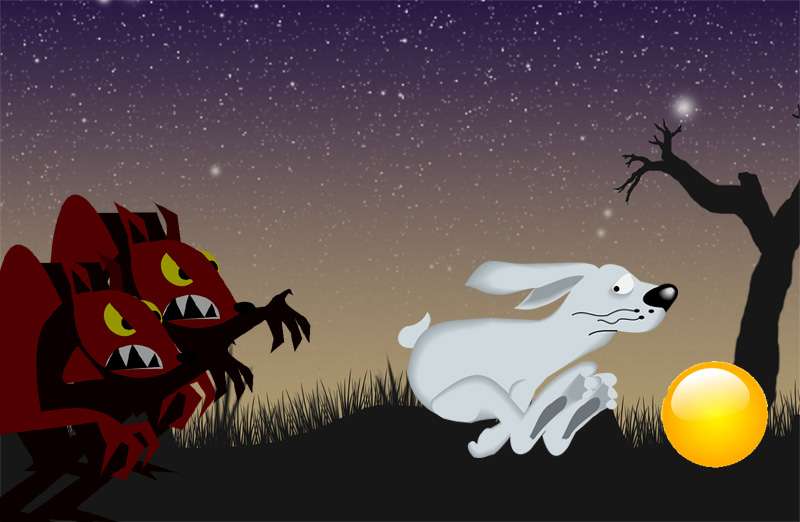 Заяц убегает от тунгаков, рисунок иллюстрация