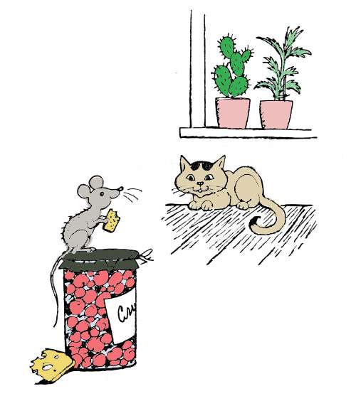 Мышка и кошка, рисунок иллюстрация