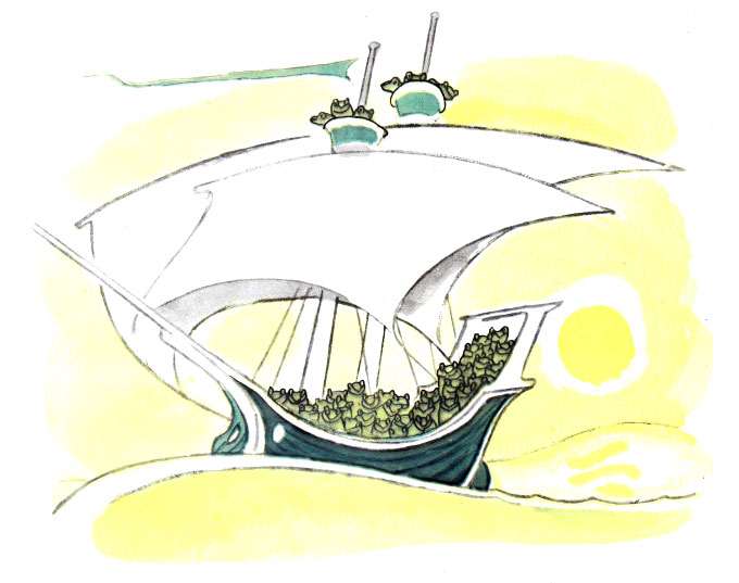Лягушата в кораблике, рисунок иллюстрация