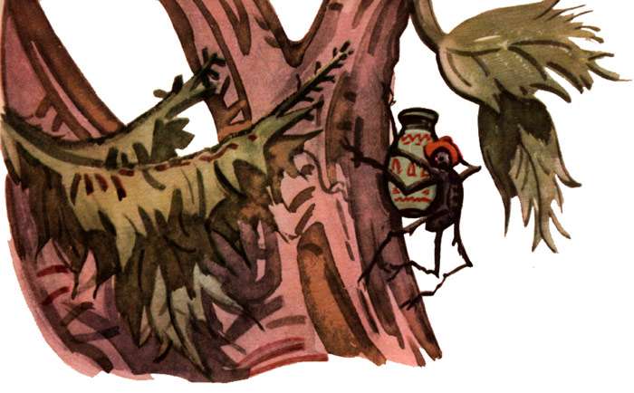 Паучок Энэнзи тащит кувшин с мудростью на дерево, рисунок иллюстрация