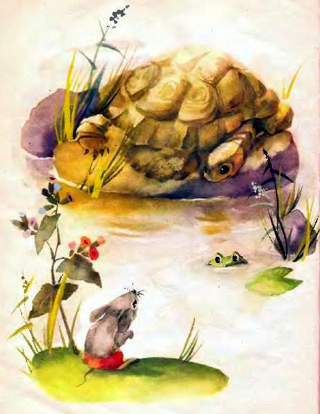 Черепаха интересуется у мышонка где конфеты, рисунок иллюстрация