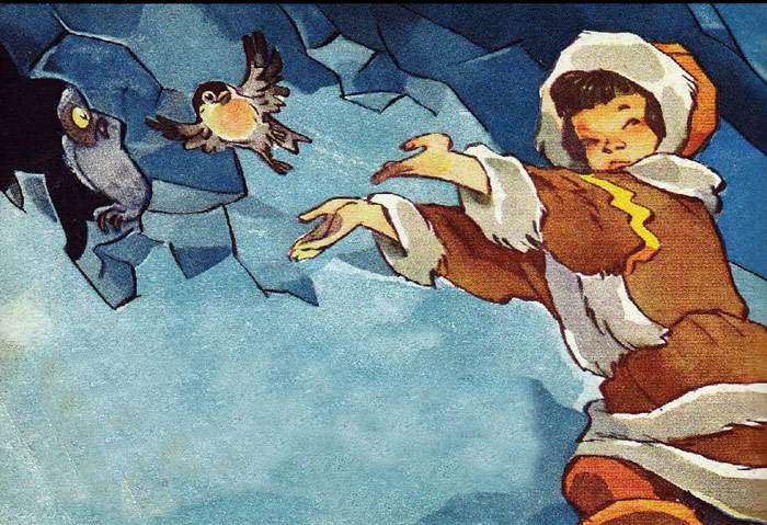 Девочка спасает Красногрудку из плена, рисунок иллюстрация