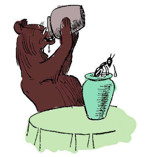 Муравей в гостях у Медведя, рисунок иллюстрация