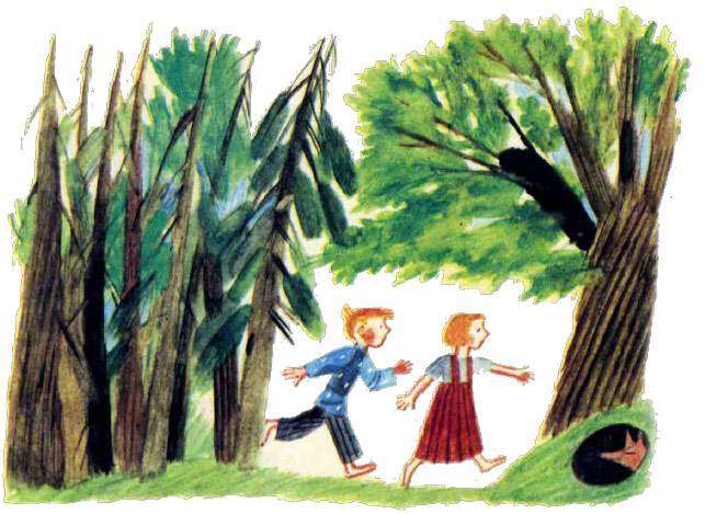 Брат и сестра пошли в лес, что на нее напал медведь, рисунок иллюстрация