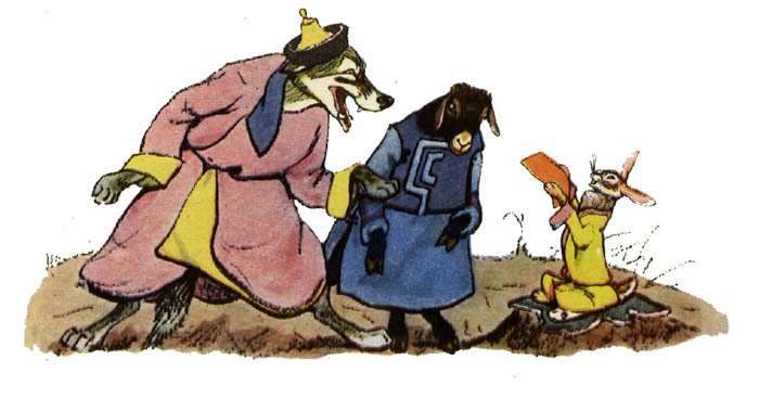 Лиса и волк нашли сало, рисунок иллюстрация