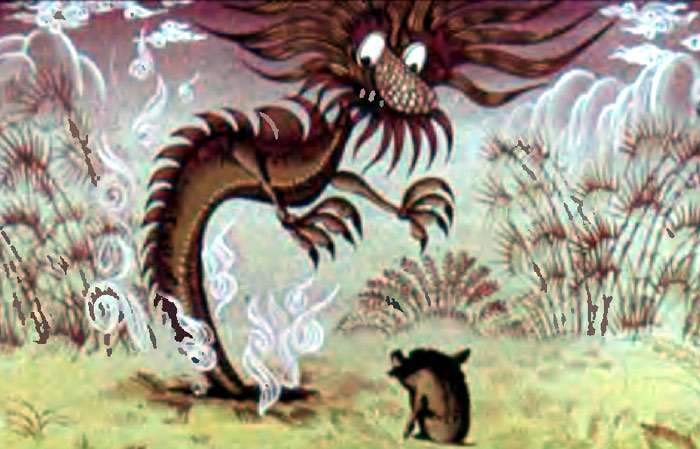 Дракон злится на кабана, рисунок иллюстрация