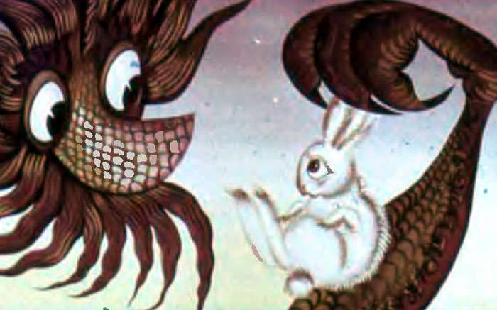 Дракон грозит зайцу, рисунок иллюстрация