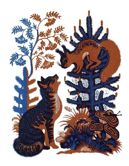 Белка и кошка, рисунок иллюстрация