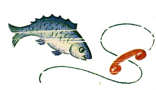 Рыбка нашла телефон, рисунок иллюстрация
