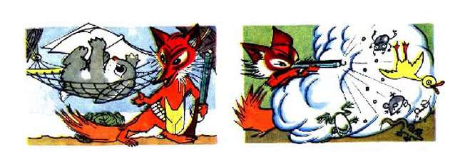 Братец Лис зовет Братца Кролика на охоту, рисунок иллюстрация