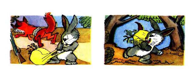 Братец Кролик украл в братца Лиса всю добычу, рисунок иллюстрация