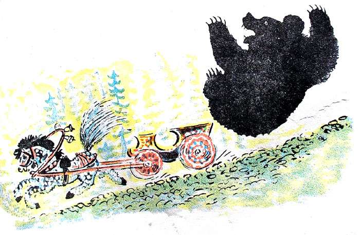 Медведь упал с тележки, рисунок иллюстрация