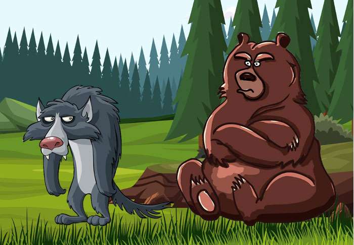 Волк рассказывает медведю о своей беде, картинка рисунок
